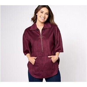 Belle Boho by Kim Gravel Faux Suede Zip Front Retro Poncho Size Medium